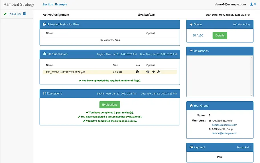 Evaluations Complete Dashboard